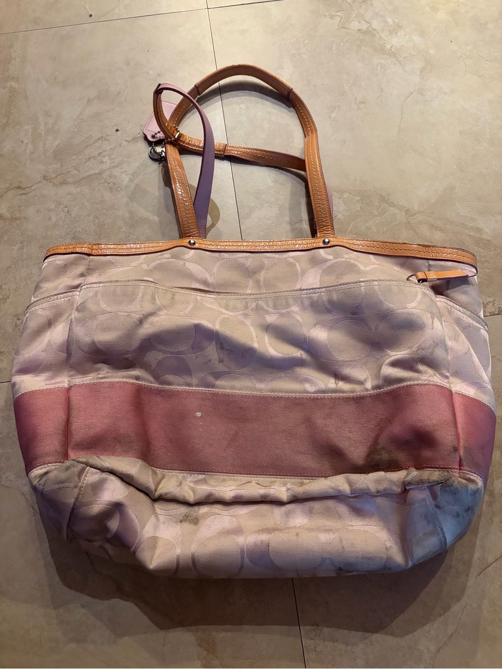 Canvas Tote Bag in Pink and Tan